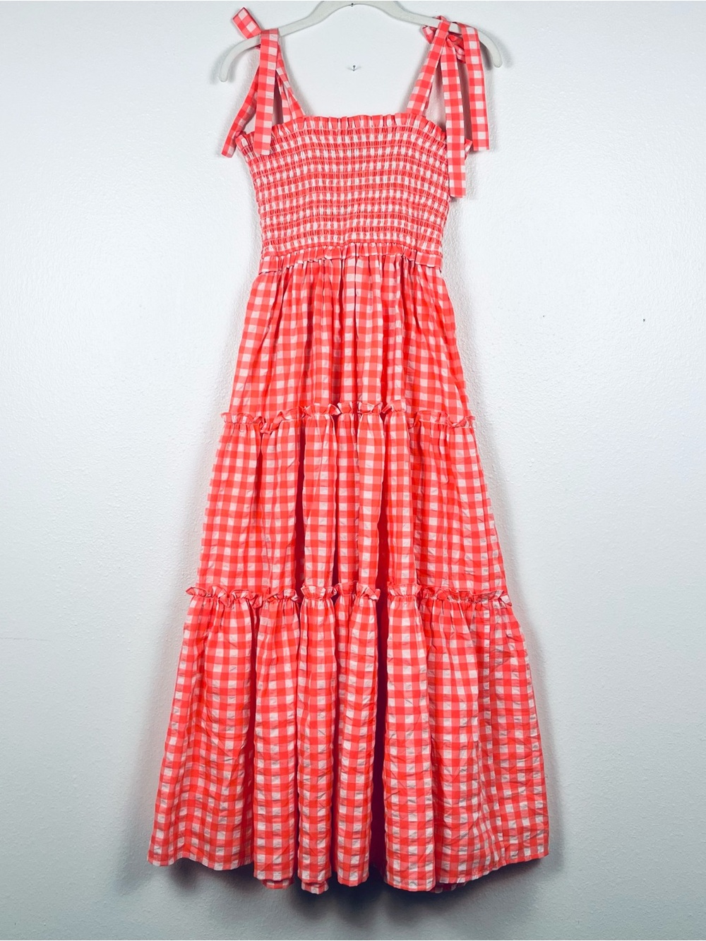 Tuckernuck Pomander Small Neon Pink Gingham Tiered Smocked Nellie Midi Dress - Picture 7 of 7